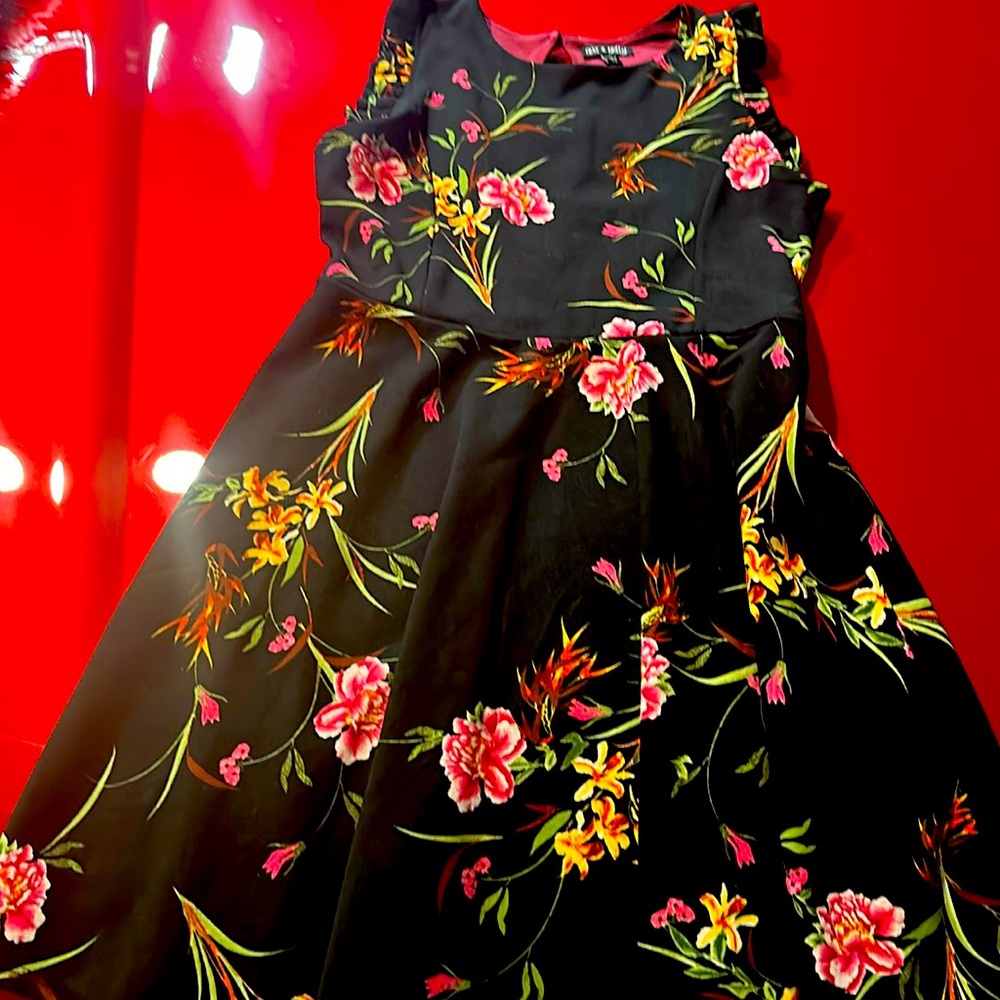 Lk New DESIGNER worn once Ava & Yelley Sz 14 Black w/Color Flowers Retail $119.